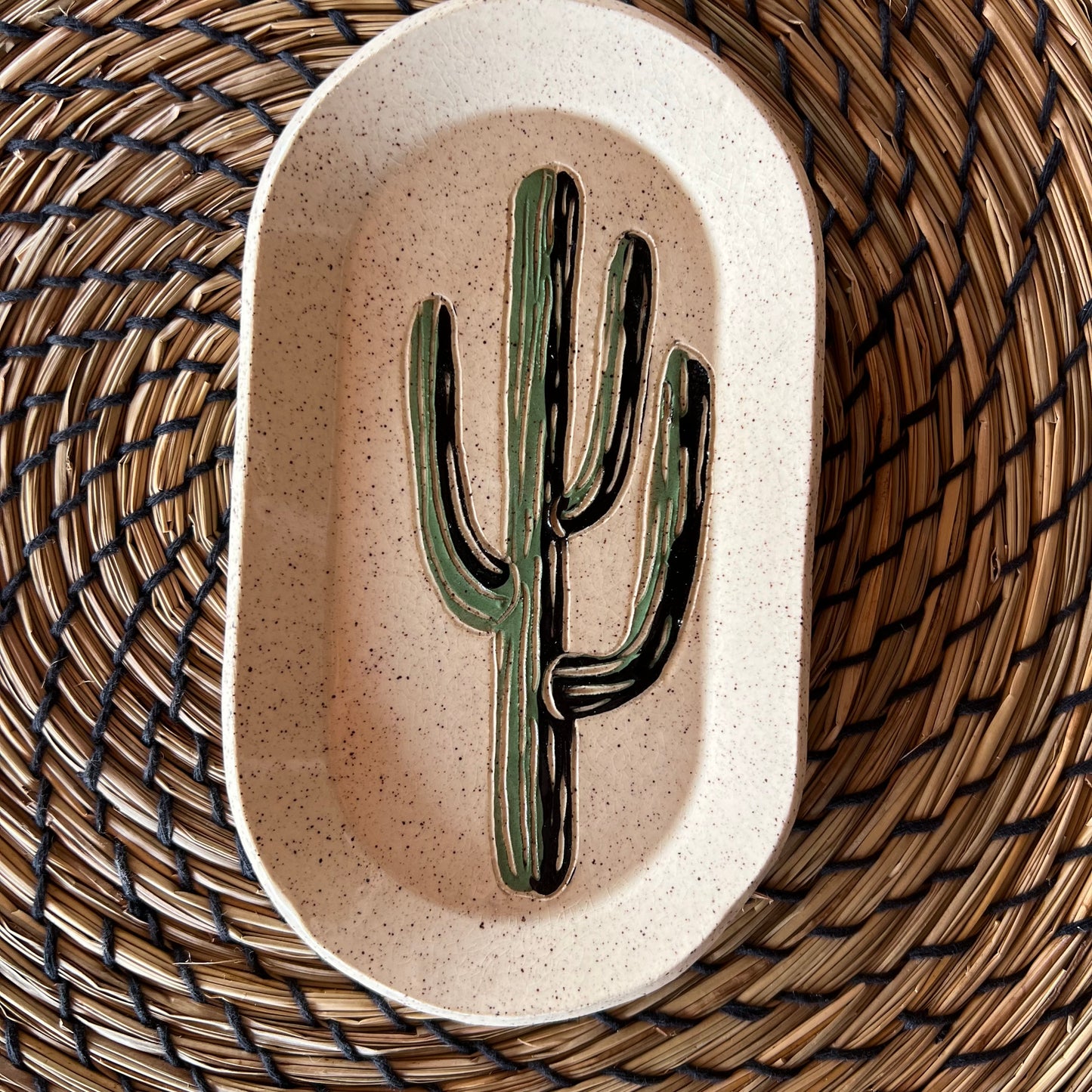 Saguaro Sgraffito Ceramic Trinket Dish