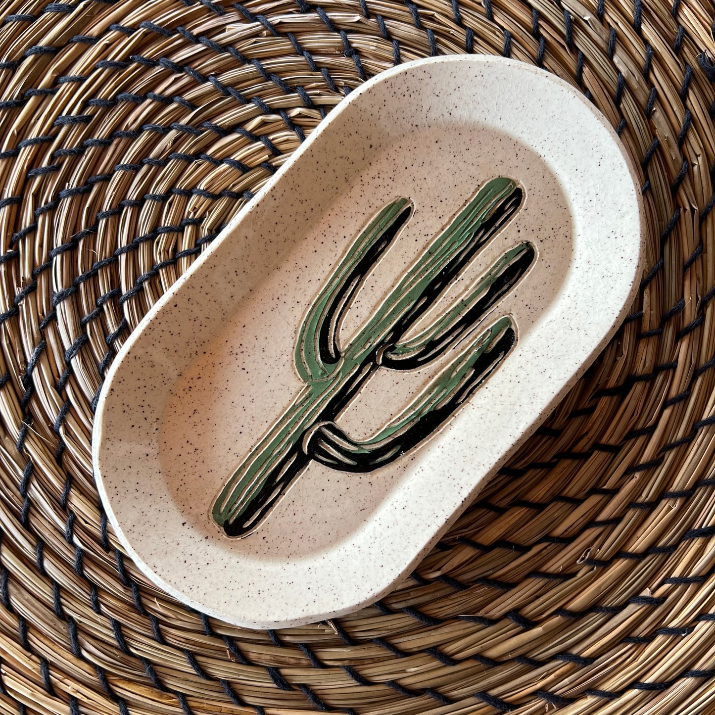 Saguaro Sgraffito Ceramic Trinket Dish