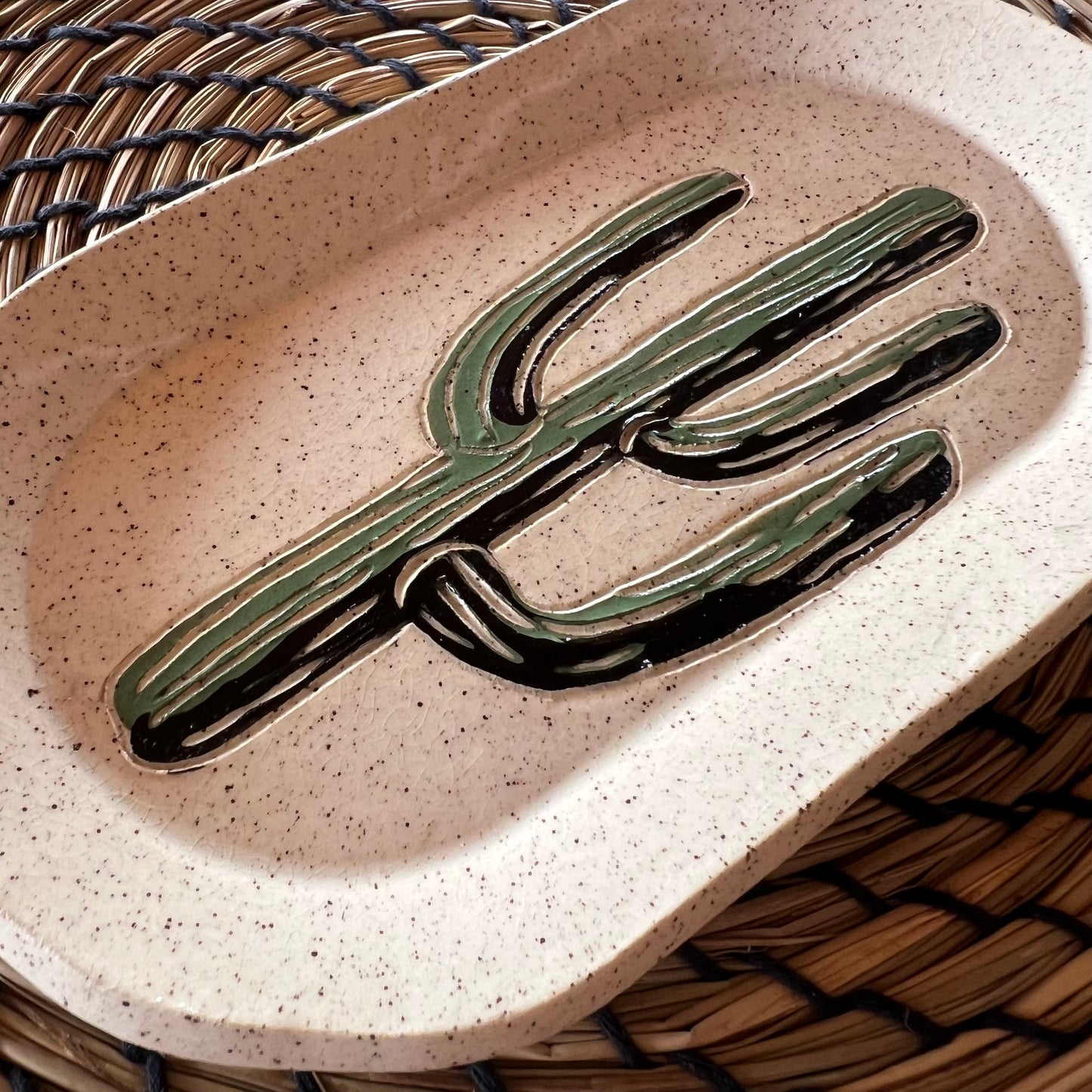 Saguaro Sgraffito Ceramic Trinket Dish