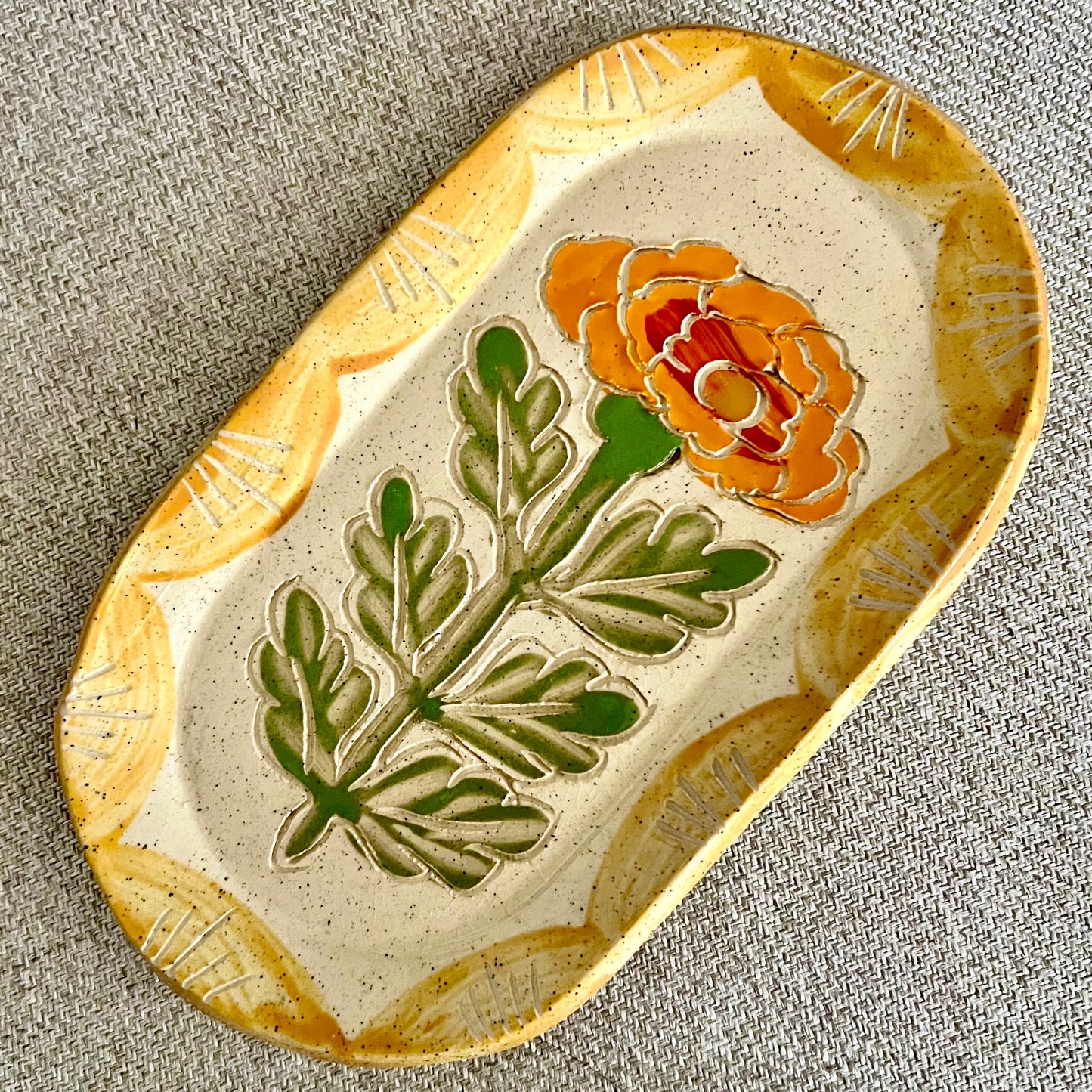 Goldie Sgraffito Ceramic Trinket Dish